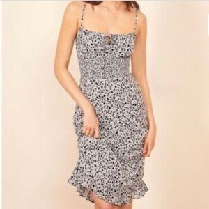 Reformation Genie Midi Dress In Lynx Women’s Size 2 Leopard Print Gray Summer
